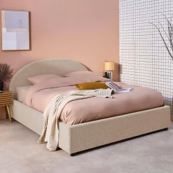 Cama con somier abatible y cabecero 140x190cm, acabado en borreguito