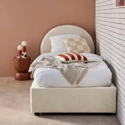 Cama con somier abatible y cabecero 90x190cm, acabado en borreguito