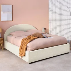 Cama con somier abatible y cabecero 160x200cm, acabado en borreguito