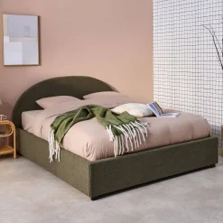 Cama con somier abatible y cabecero 160x200cm, acabado en borreguito