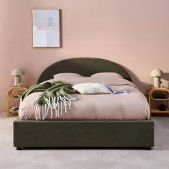 Cama con somier abatible y cabecero 160x200cm, acabado en borreguito