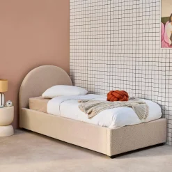Cama con somier abatible y cabecero 90x190cm, acabado en borreguito