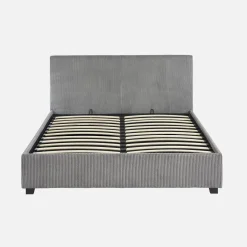 Cama con somier abatible y cabecero con acabado en pana gruesa, 140x190cm