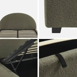 Cama con somier abatible y cabecero 140x190cm, acabado en borreguito