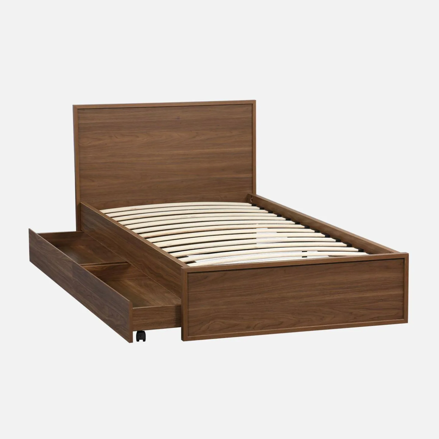 Cama con somier de láminas y cabecero 90 x 190cm + 2 cajones decorativos de madera