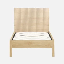 Cama con somier de láminas y cabecero 90x190cm, decoración madera