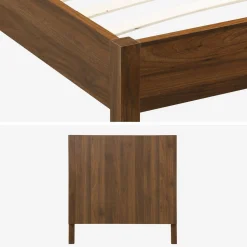 Cama con somier de láminas y cabecero 90x190cm, decoración madera