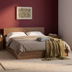 Cama con somier de láminas y cabecero 160x200cm + 4 cajones decoración madera