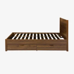 Cama con somier de láminas y cabecero, 140x190cm + 4 cajones decorativos de madera