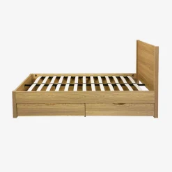 Cama con somier de láminas y cabecero, 140x190cm + 4 cajones decorativos de madera