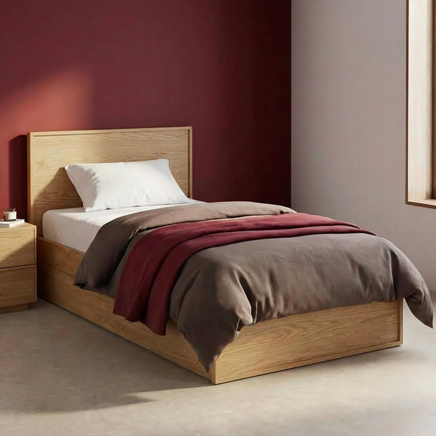 Cama con somier de láminas y cabecero 90 x 190cm + 2 cajones decorativos de madera