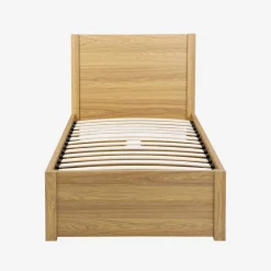 Cama con somier de láminas y cabecero, 90x190cm + 4 cajones decorativos de madera