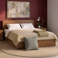 Cama con somier de láminas y cabecero 140x190cm + 4 cajones decorativos de madera