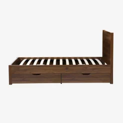 Cama con somier de láminas y cabecero, 90x190cm + 4 cajones decorativos de madera
