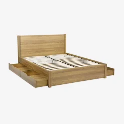 Cama con somier de láminas y cabecero, 160x200cm + 4 cajones decorativos de madera