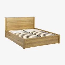 Cama con somier de láminas y cabecero, 160x200cm + 4 cajones decorativos de madera