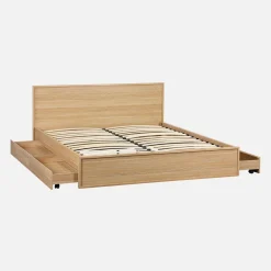 Cama con somier de láminas y cabecero 160x200cm + 4 cajones decoración madera