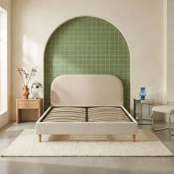 Cama con somier 160x200cm, acabado en pana fina