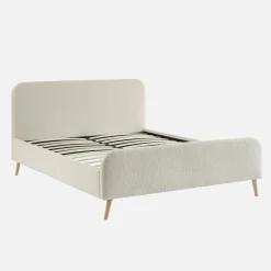 Cama con somier y cabecera tapizada borreguito, 160x200cm
