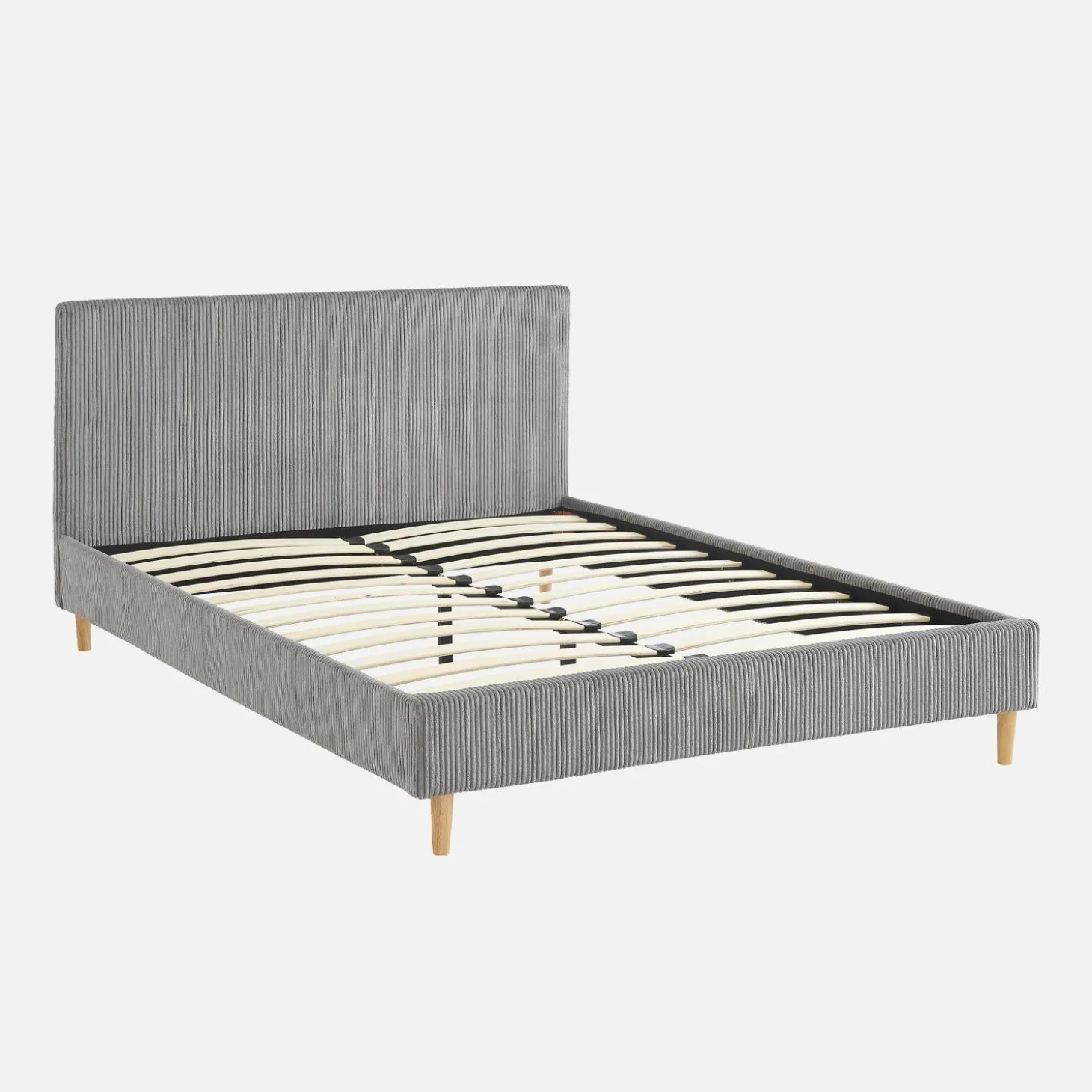 Cama con somier y cabecero 140x190cm, acabado en pana fina