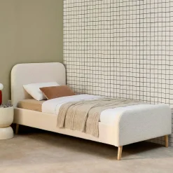 Cama con somier y cabecero acolchado borreguito, 90x190cm