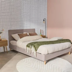 Cama con somier y cabecero 140x190cm, acabado en tela