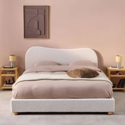 Cama con somier y cabecero, acabado borreguito