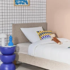 Cama con somier y cabecero 90x190cm, acabado en tela