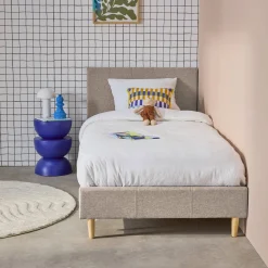 Cama con somier y cabecero 90x190cm, acabado en tela