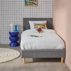 Cama con somier y cabecero 90x190cm, acabado en tela