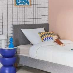 Cama con somier y cabecero 90x190cm, acabado en tela