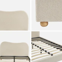 Cama con somier y cabecero, acabado borreguito