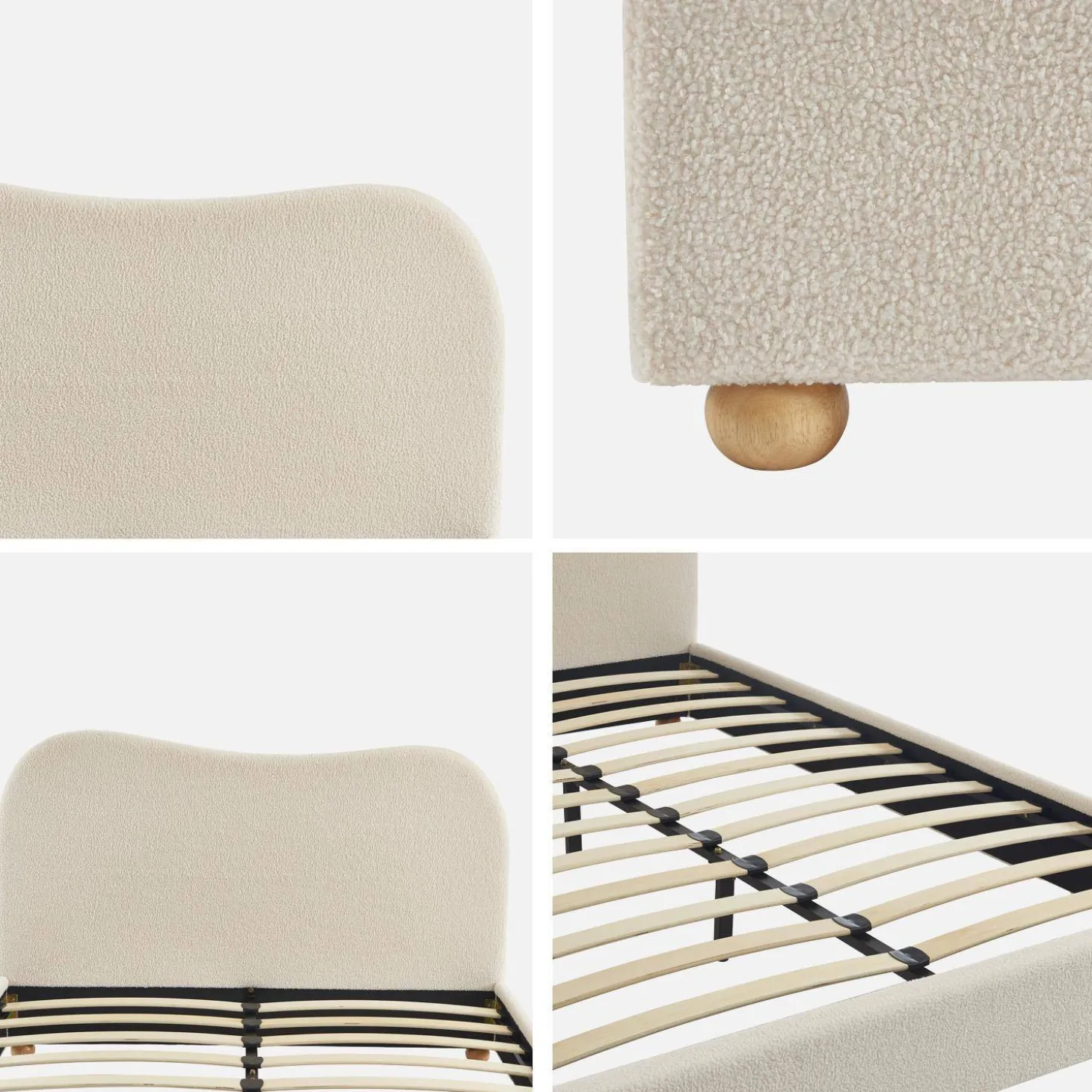Cama con somier y cabecero, acabado borreguito