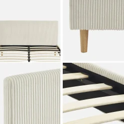 Cama con somier y cabecero 140x190cm, acabado en pana fina