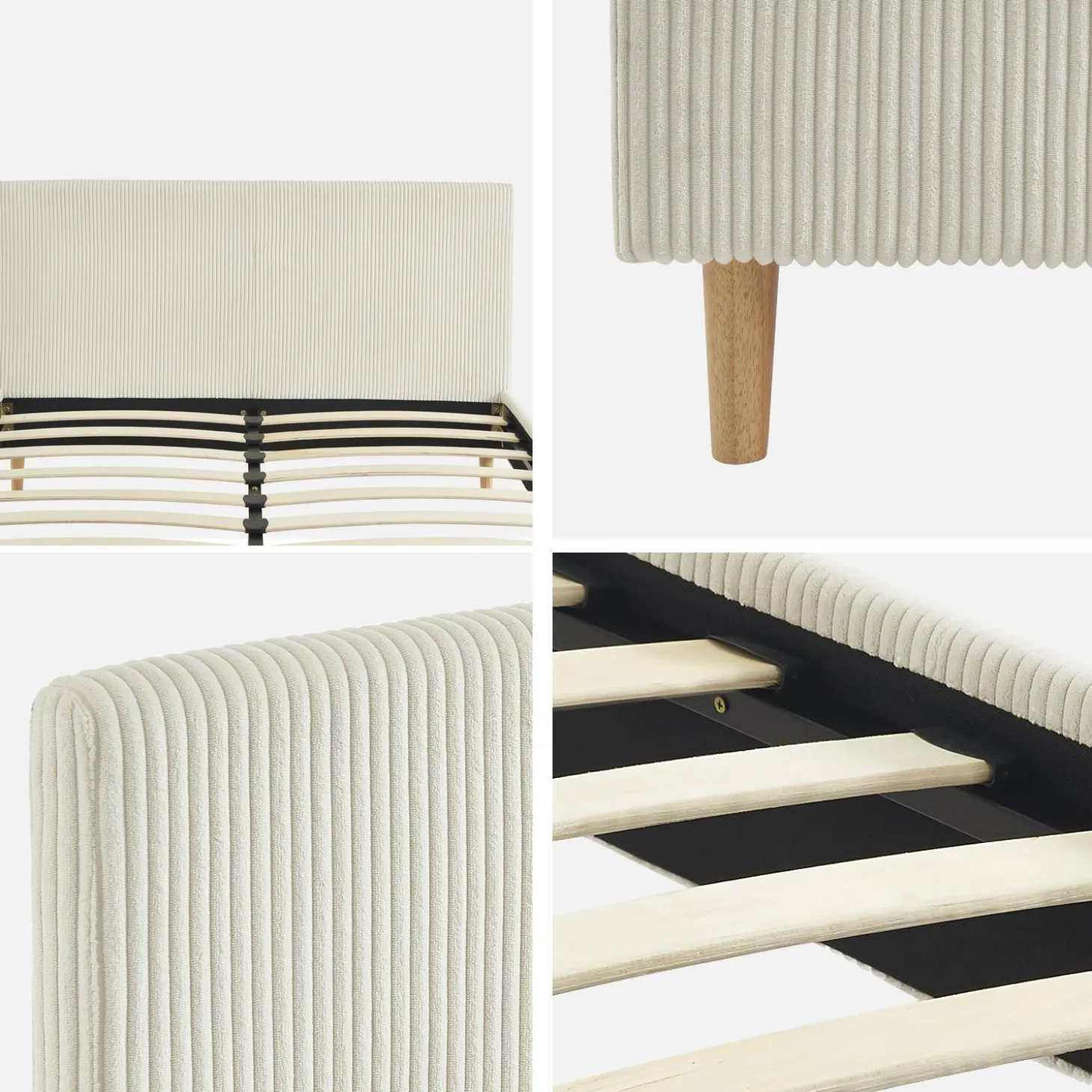 Cama con somier y cabecero 140x190cm, acabado en pana fina