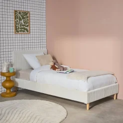 Cama con somier y cabecero 90x190cm, acabado en pana fina