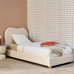 Cama con somier y cabecero, acabado borreguito