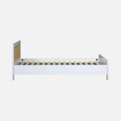 Cama infantil de 90cm de madera blanca y efecto bastón + somier