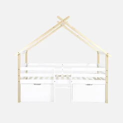 Cama infantil de madera de pino con somier incluido y 2 cajones, 90cm