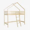 Cama infantil elevada cabaña de pino natural, 90cm