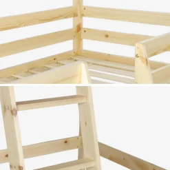 Cama infantil elevada cabaña de pino natural, 90cm