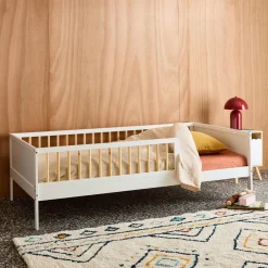 Cama infantil pino natural con somier de láminas incluido, 90cm