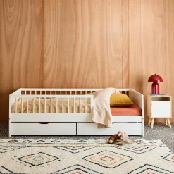 Cama nido infantil 190cm pino natural con somier de láminas y cajones