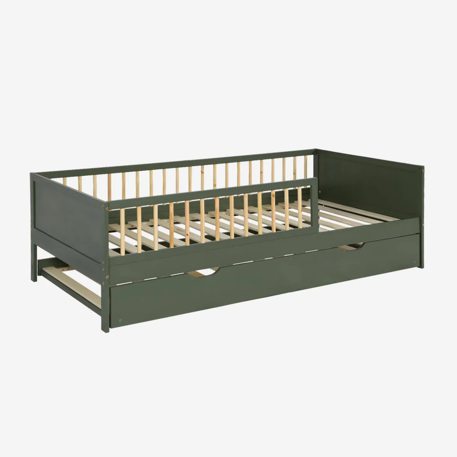 Cama nido infantil extraible 190cm pino natural con somier de láminas y cajón