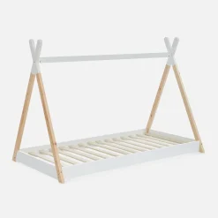 Cama tipi infantil de pino natural con base, 90cm