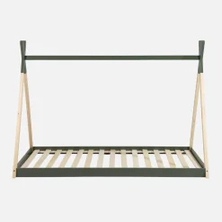 Cama tipi infantil de pino natural con base, 90cm