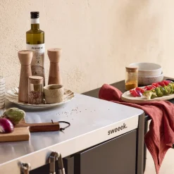 Carrito de cocina exterior de acero inoxidable de 94,5 cm con estante plegable