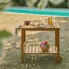 Carrito de cocina exterior de madera con ruedas