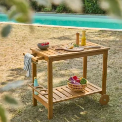 Carrito de cocina exterior de madera con ruedas