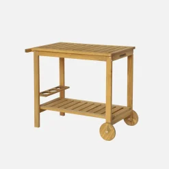 Carrito de cocina exterior de madera con ruedas